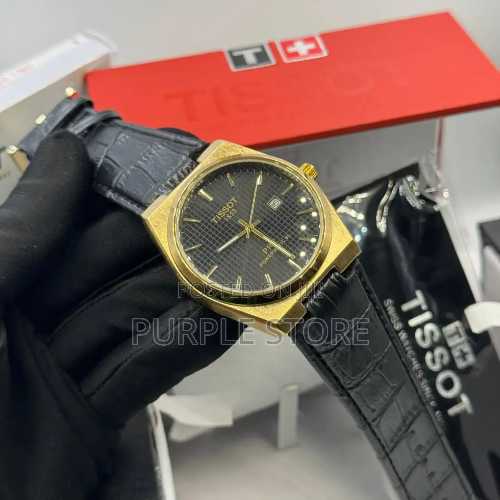 Tissot PRX Black Leather Wristwatch