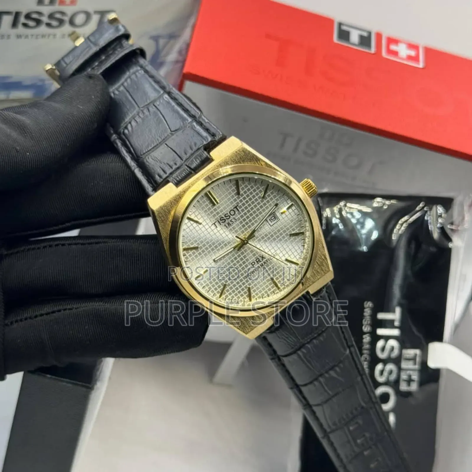 Tissot PRX Black Leather Wristwatch