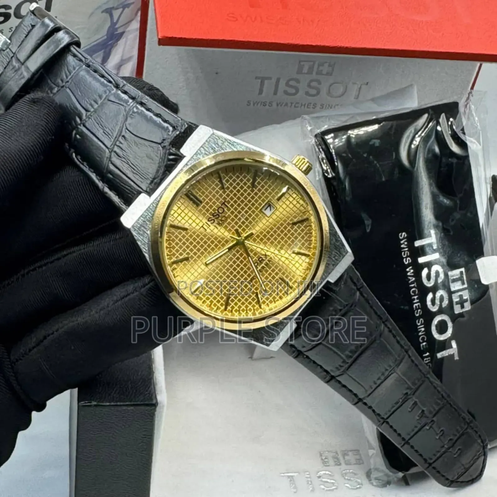 Tissot PRX Black Leather Wristwatch