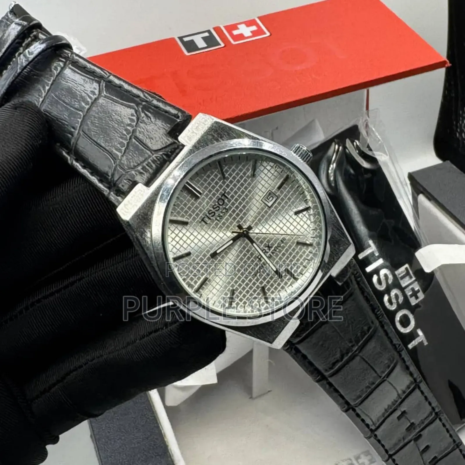Tissot PRX Black Leather Wristwatch