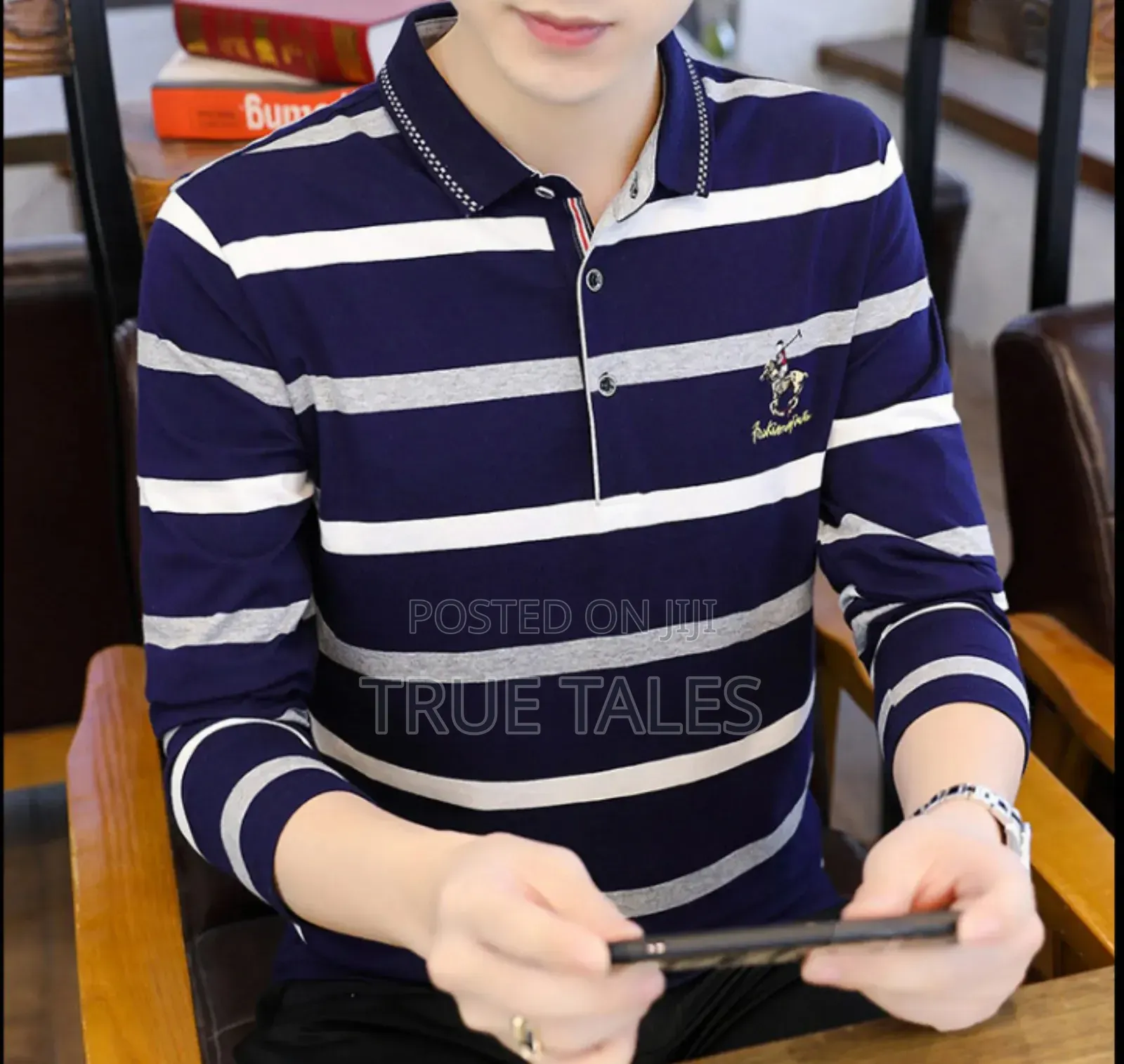 Men's Striped Collared Long Sleeves T-Shirt