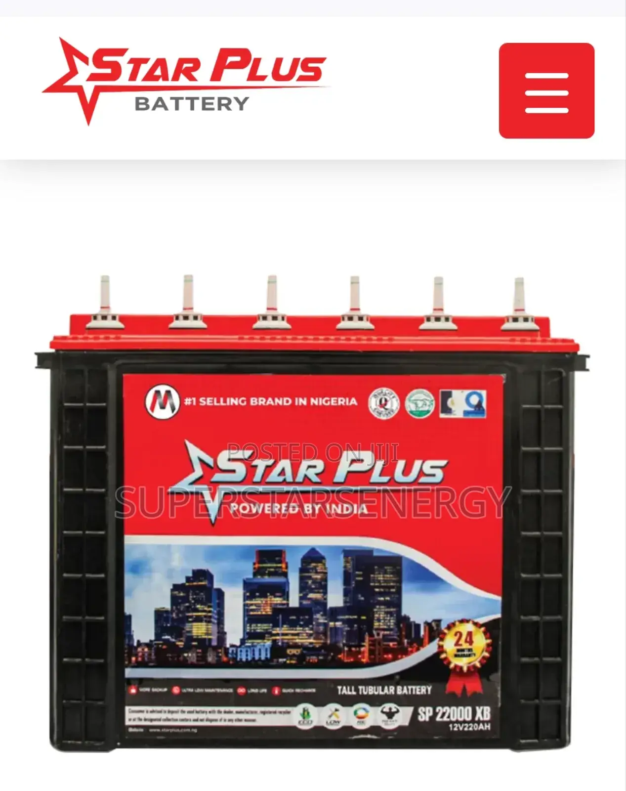 Starplus 220ah Tall Tubular Inverter Battery
