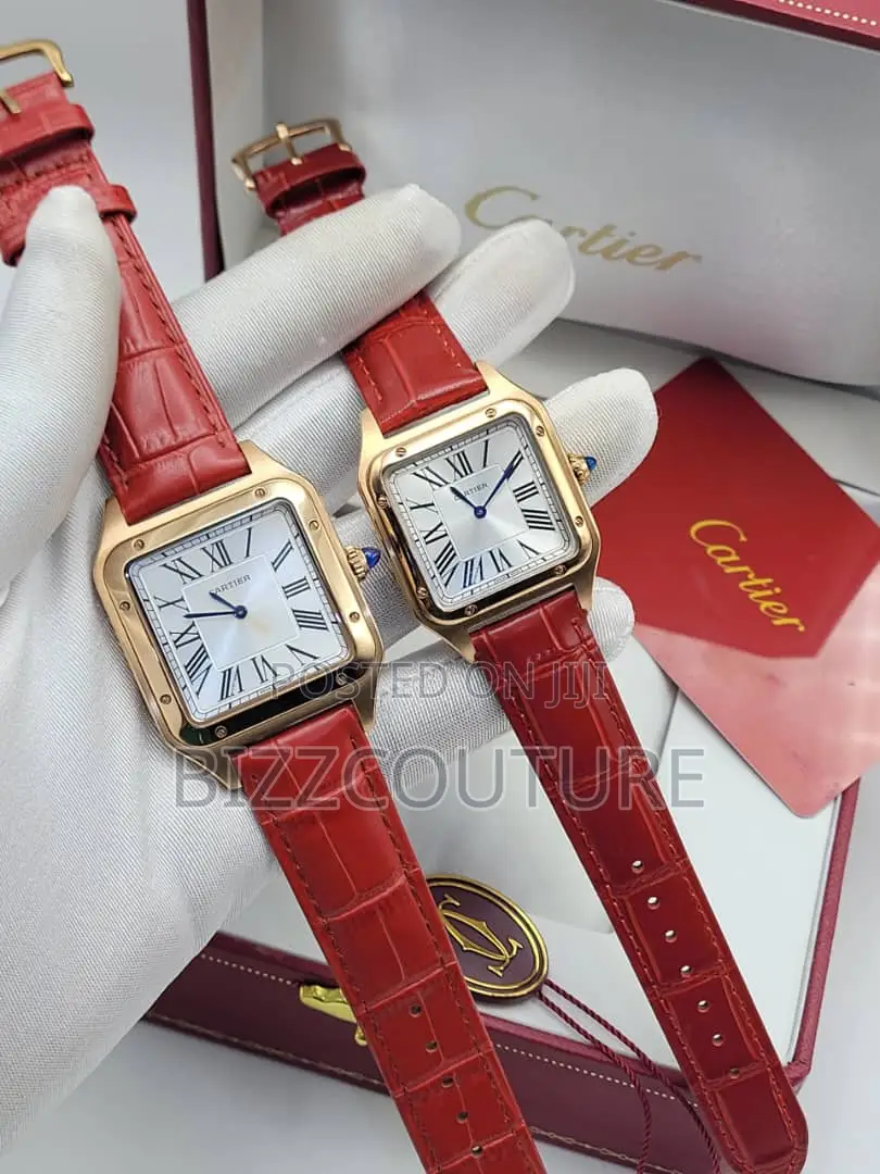 Original Cartier Red and Brown Leather Strap Watch in Store