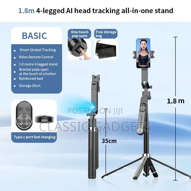 Q515TK Auto Tracking 360 Rotation Tripod for Video Vlog Live