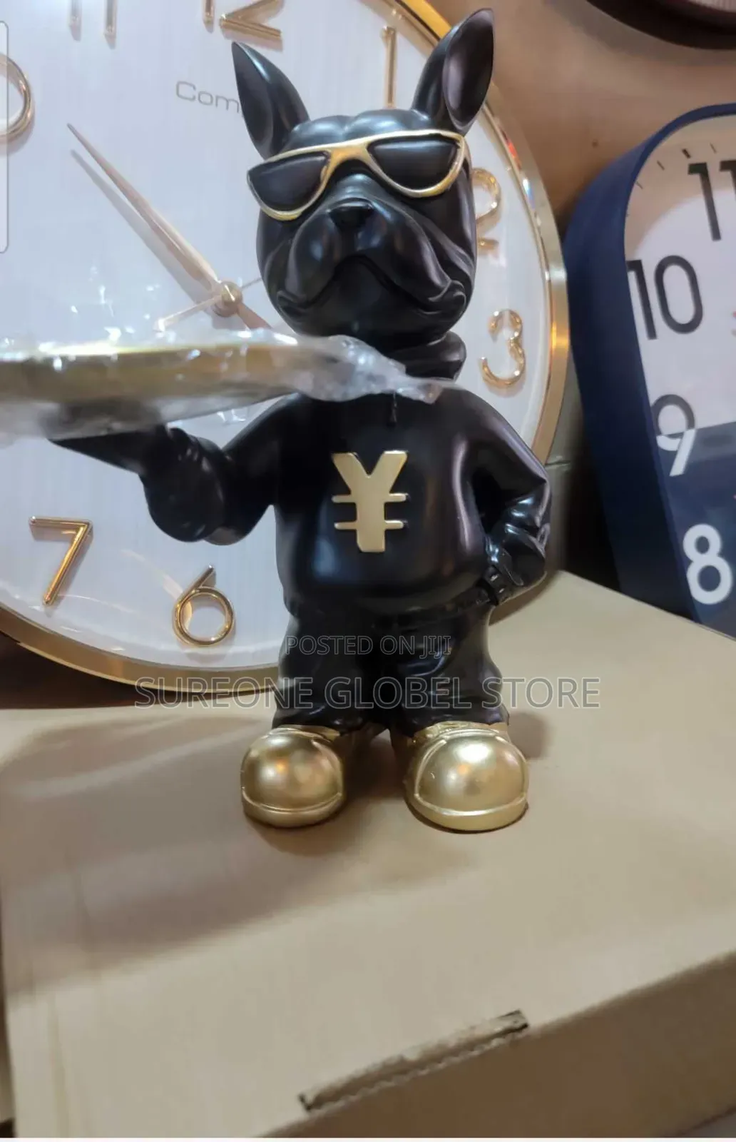 Black Bulldog Wearing a Gold Chain and Sunglasses Figurine