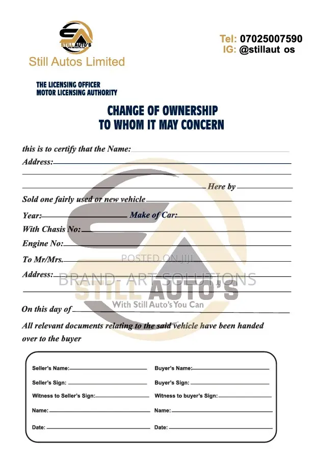 Sales Receipt, P, Authority to Sell, Change of Ownership