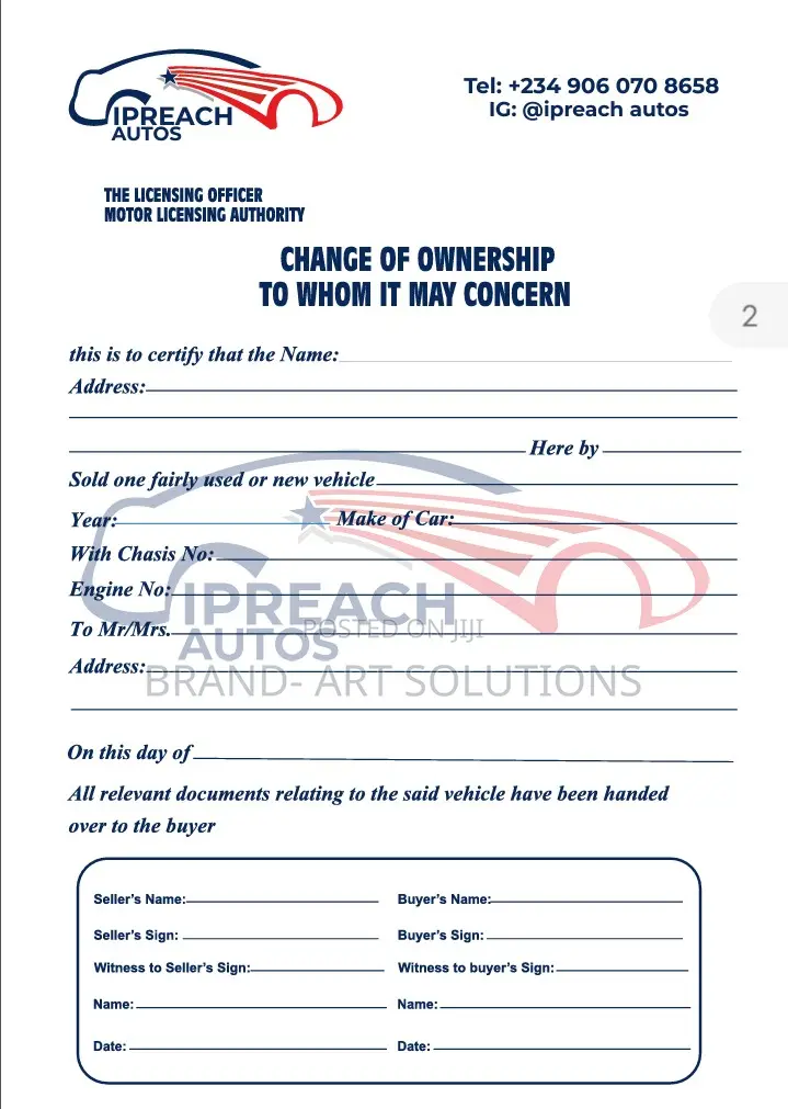 Sales Receipt, P, Authority to Sell, Change of Ownership
