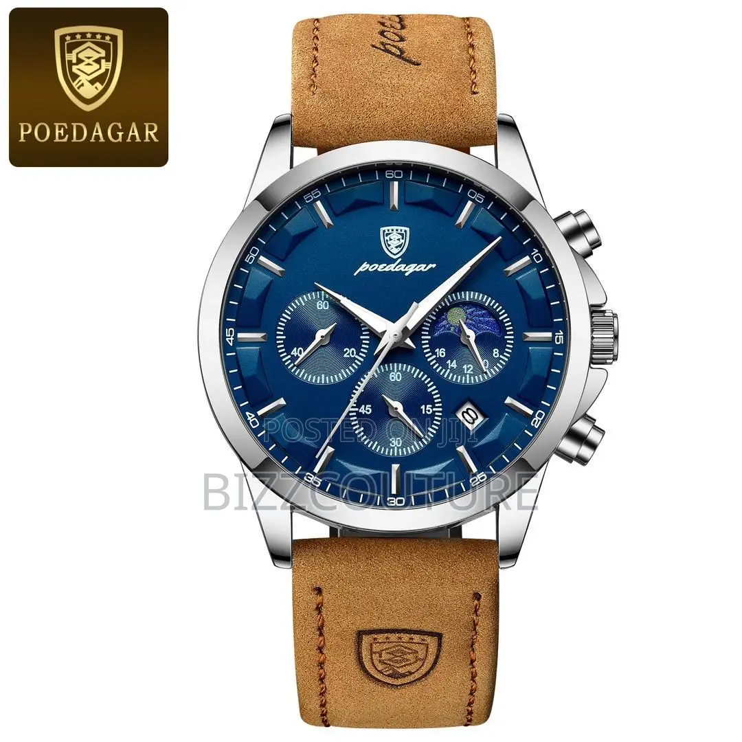 Original Poedagar Chronograph Brown Leather Strap Watch