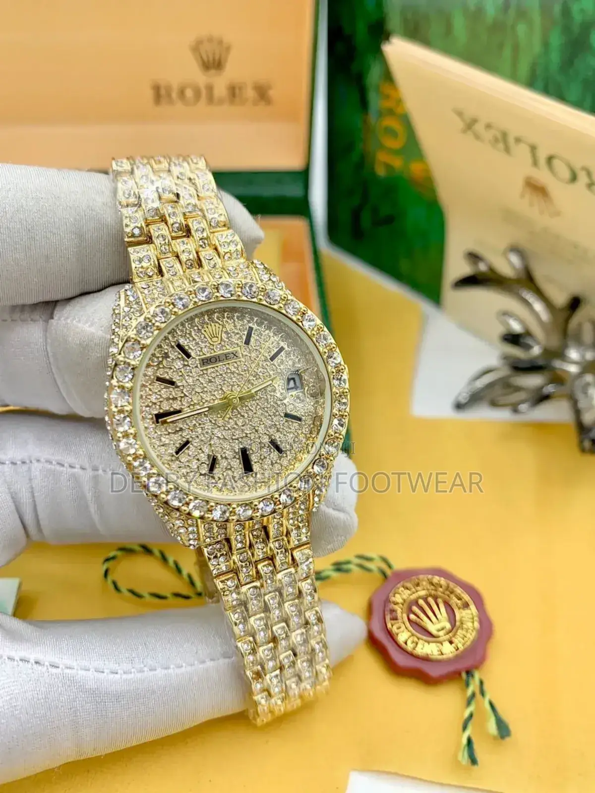 Stoned Rolex Watch and Bracelet