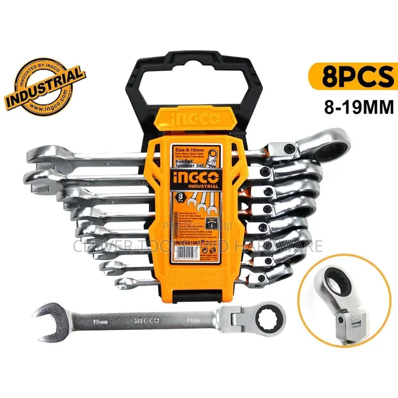 Ingco 8pcs Flexible Ratchet Spanner / Ratcheting Wrench Set