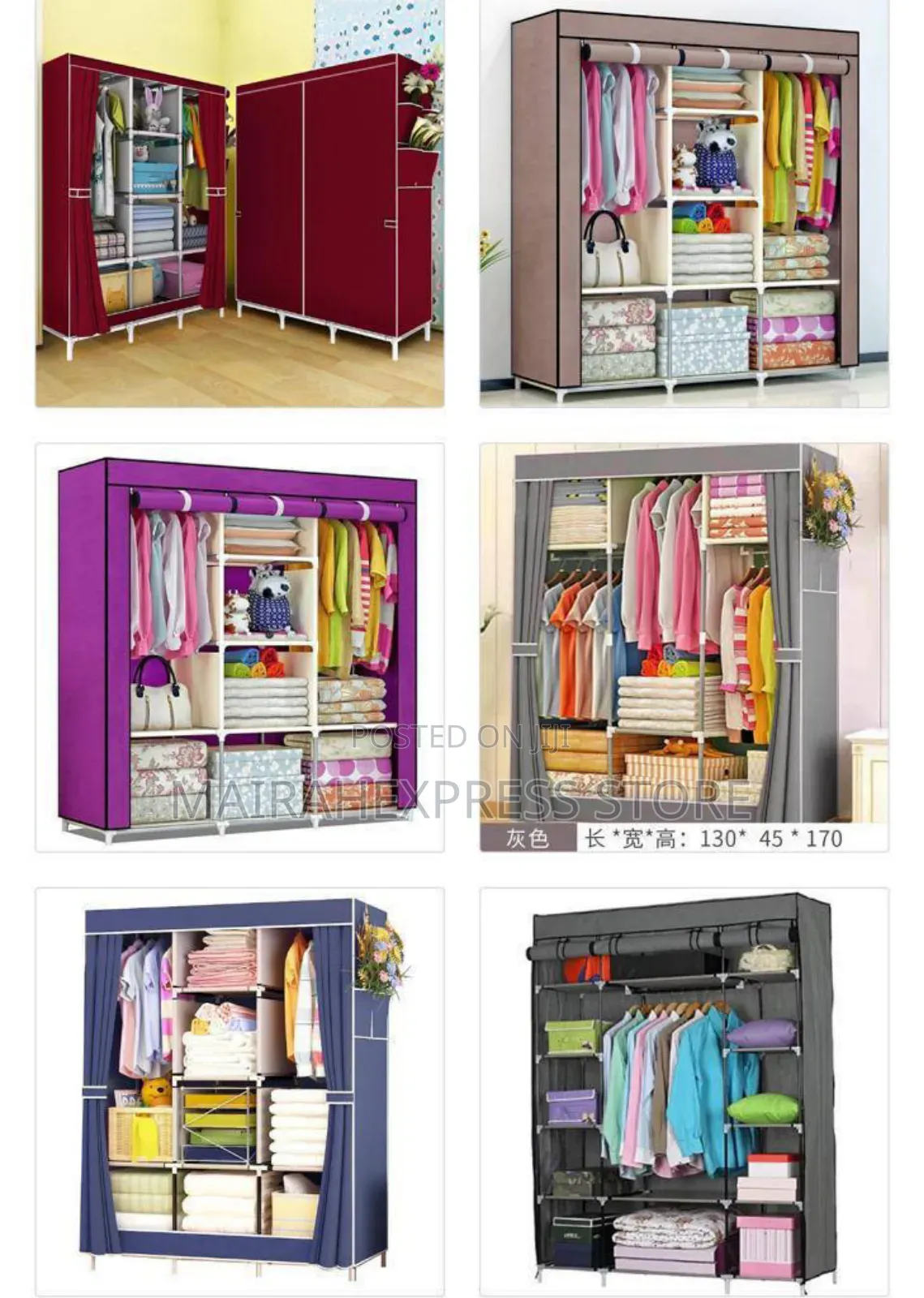 8 Compartments Cloth Storage Wardrobe (Size: 130x45x175)