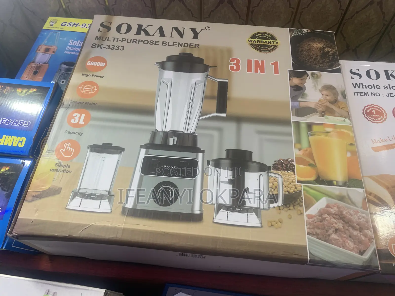 SOKANY 3in 1 Blender 3 Litters Cup and 6600 Watts