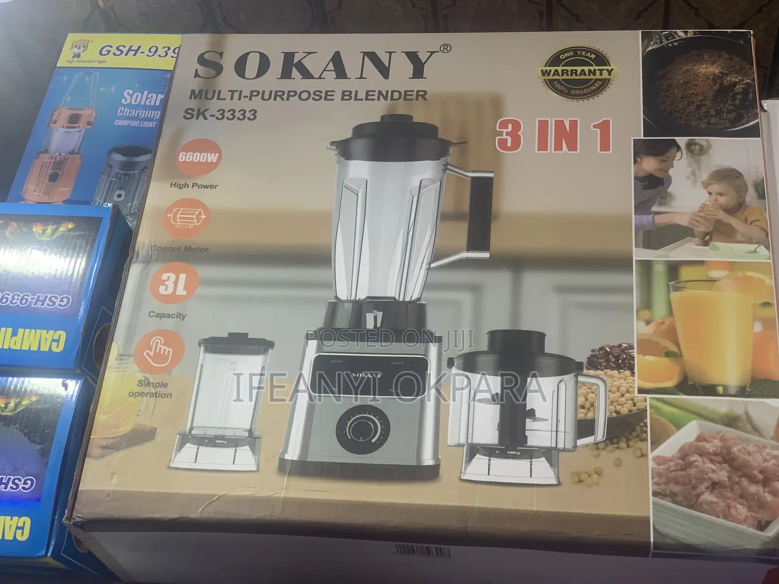 SOKANY 3in 1 Blender 3 Litters Cup and 6600 Watts