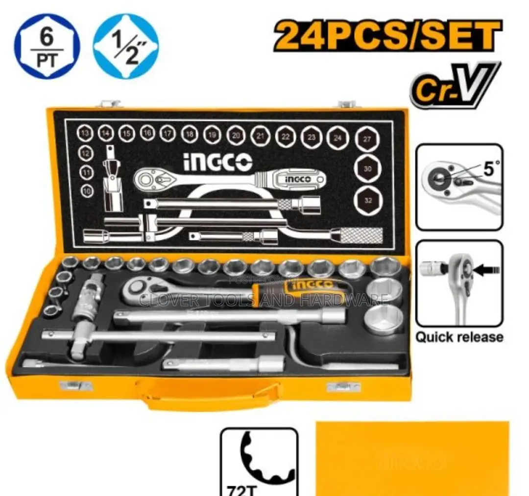 Ingco Socket Wrench Set 10-32mm 1/2 Drive 24pcs