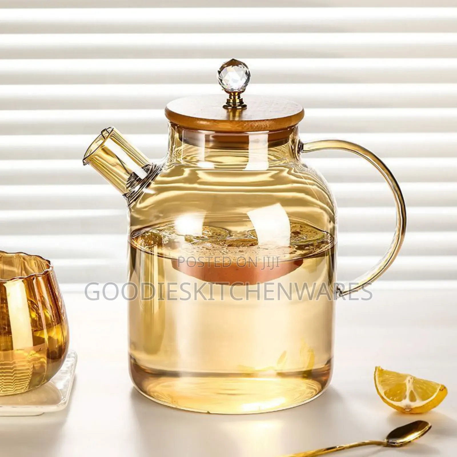 Tea Cup Transparent With 6 Cups and Wooden Cup Stand