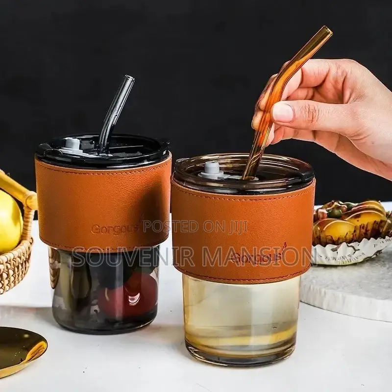 400ml Glass Cup With Straw