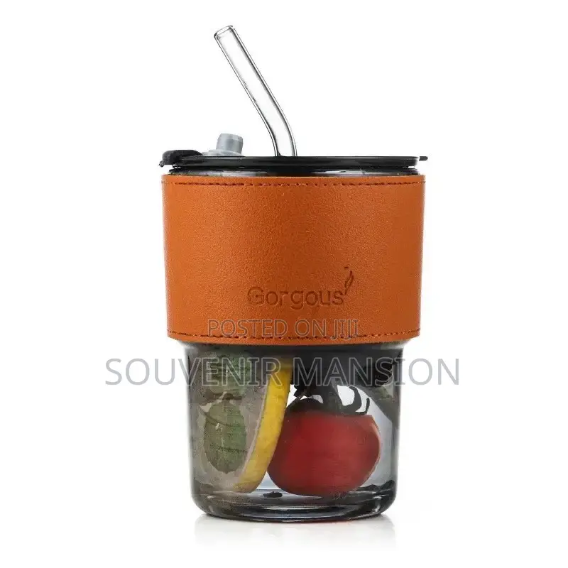 400ml Glass Cup With Straw