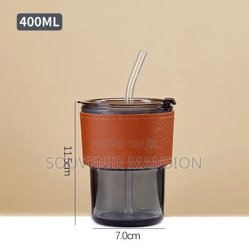 400ml Glass Cup With Straw