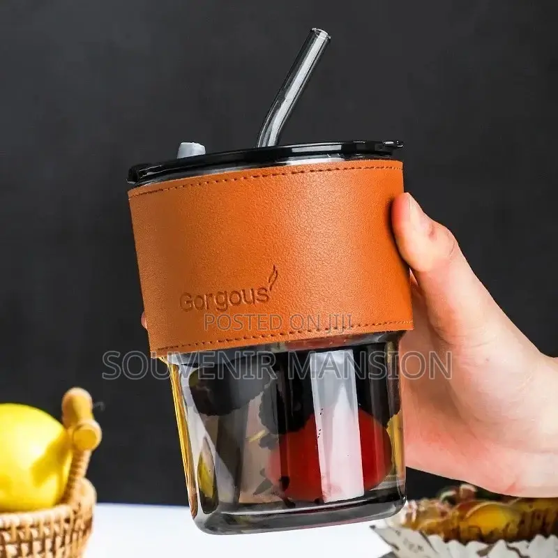 400ml Glass Cup With Straw