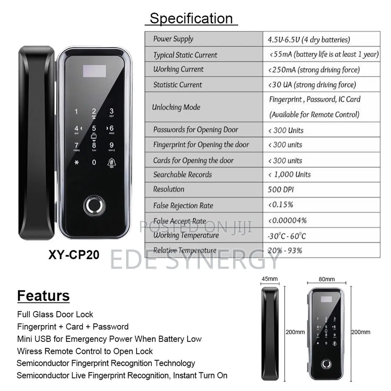 Glass Door Biometric Smartlock With Mobile App, Smart Card