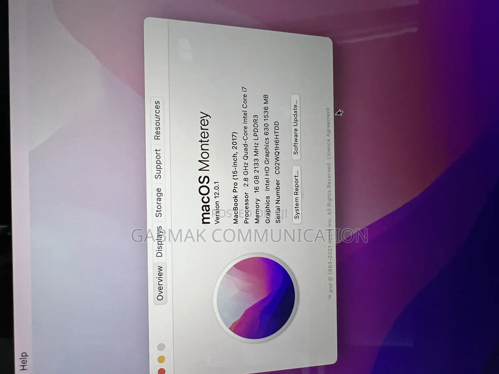 Laptop Apple MacBook Pro 2017 16GB Intel Core I7 SSD 512GB