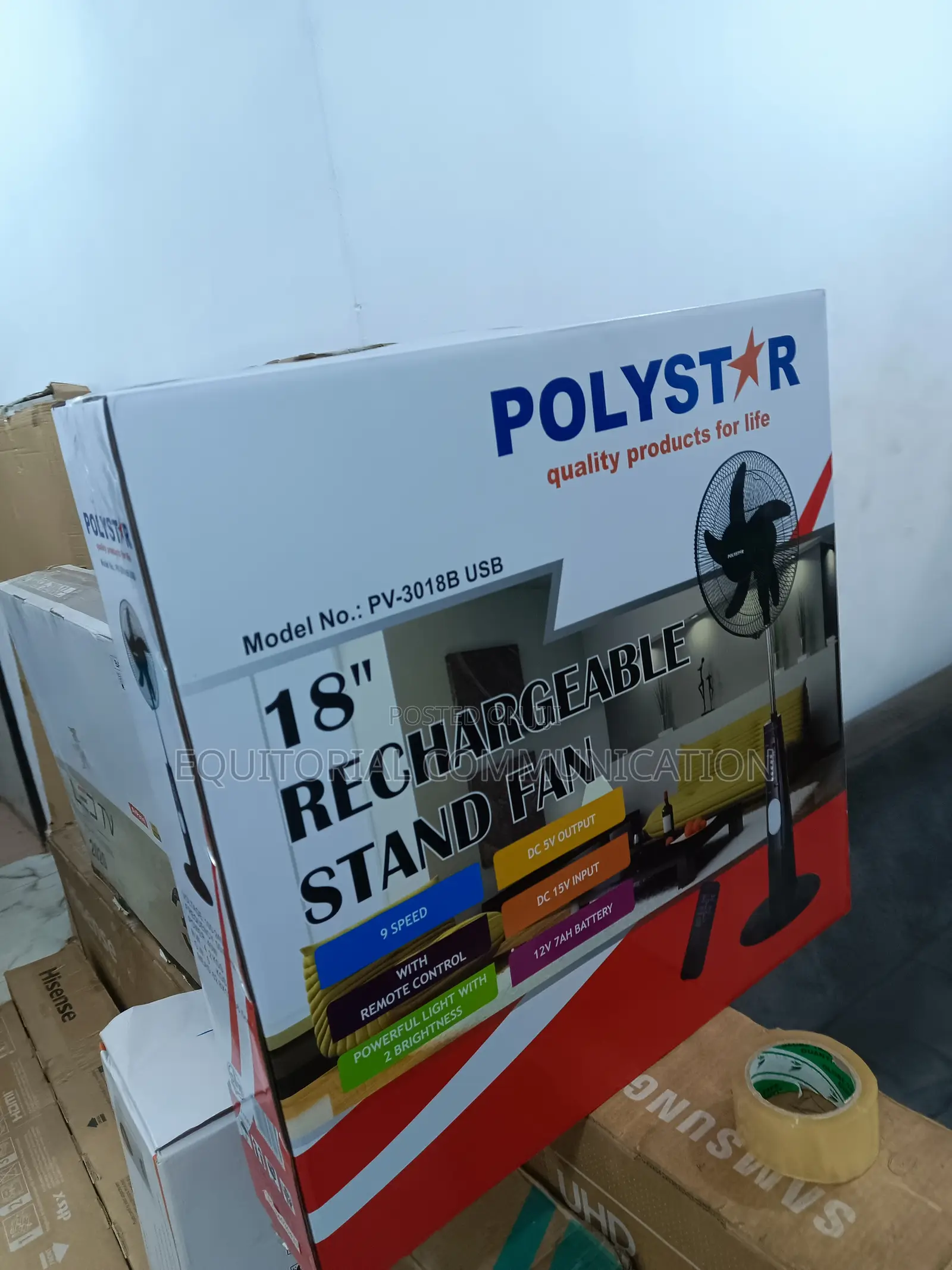 Polystar Durable Rechargeable 18" Stand Fan