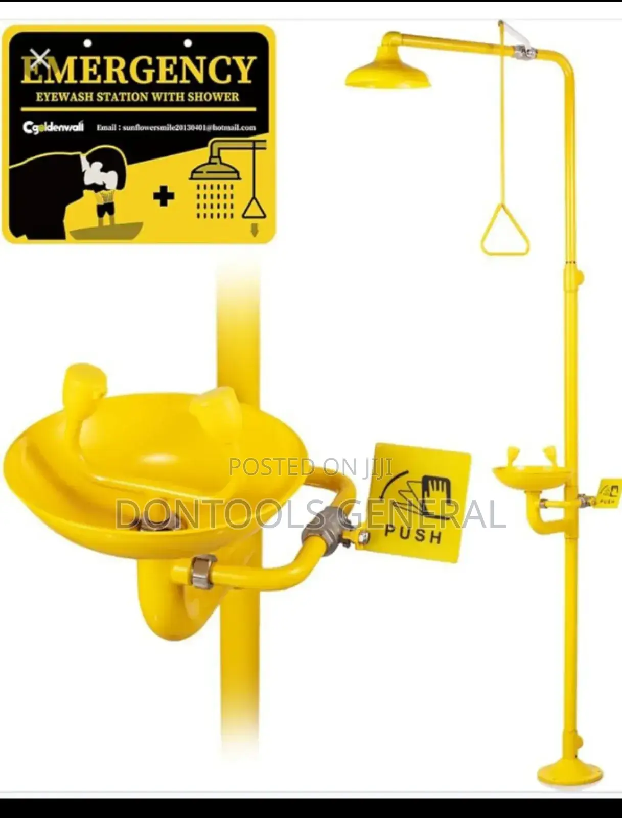 Yellow Galvanized Combination Shower And Eye Wash Station