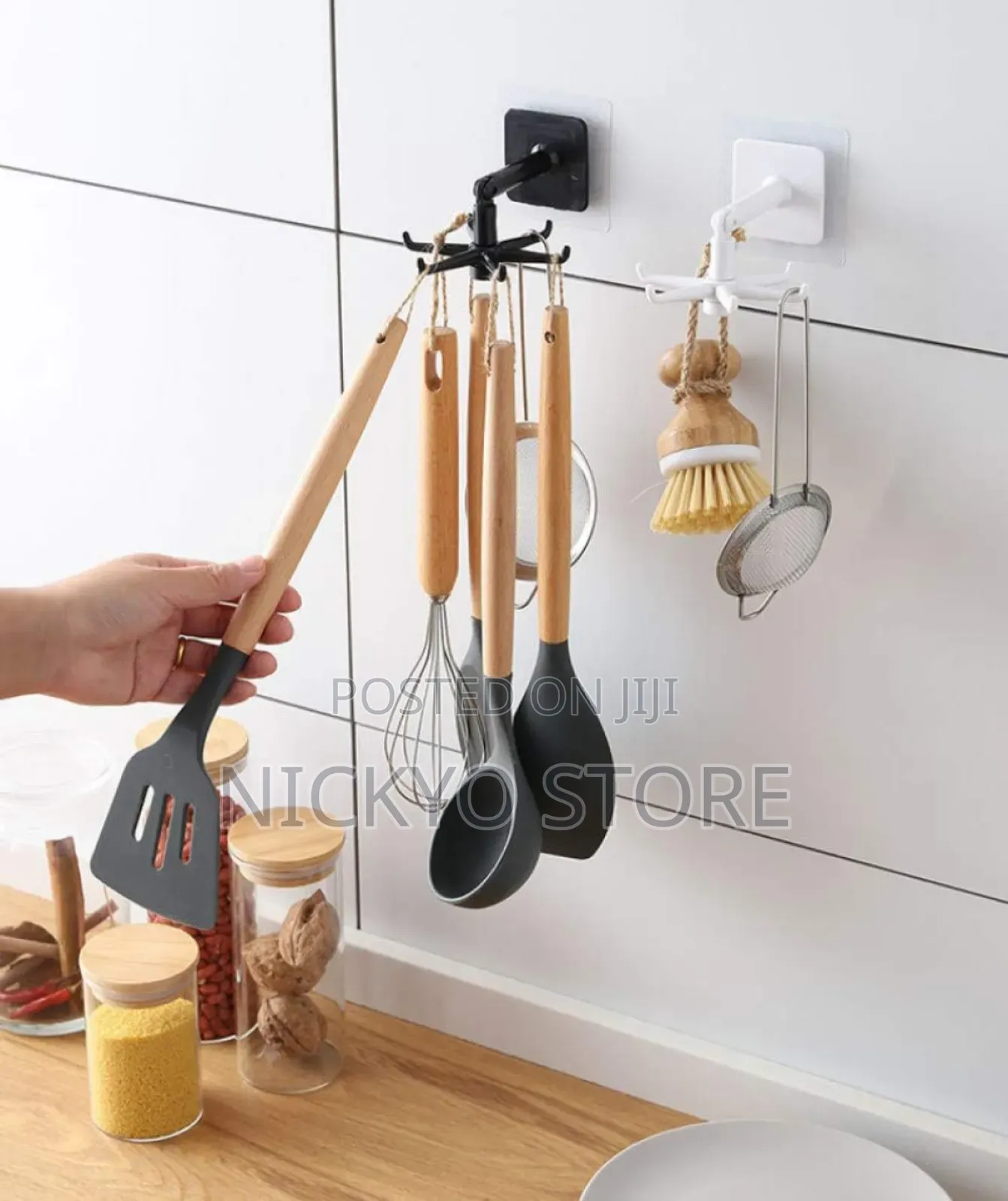 Kitchen 6 Hooks 360° Rotating Folding Rack for Organizer