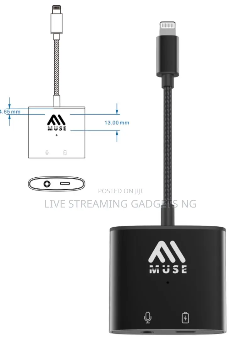 Muse Lightning + 35mm Audio Adapter/Converter for Livestream (iPhones)