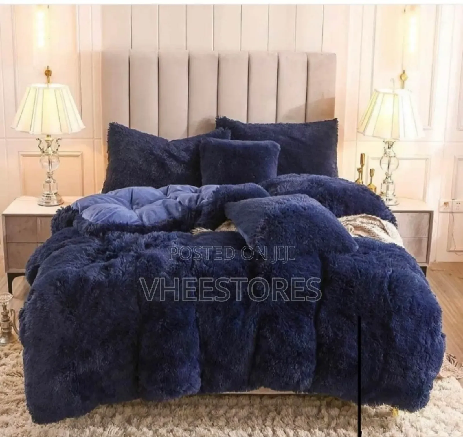 Luxury Fur Duvet Set / Navy Blue ~ 7 by 7 Bed Size