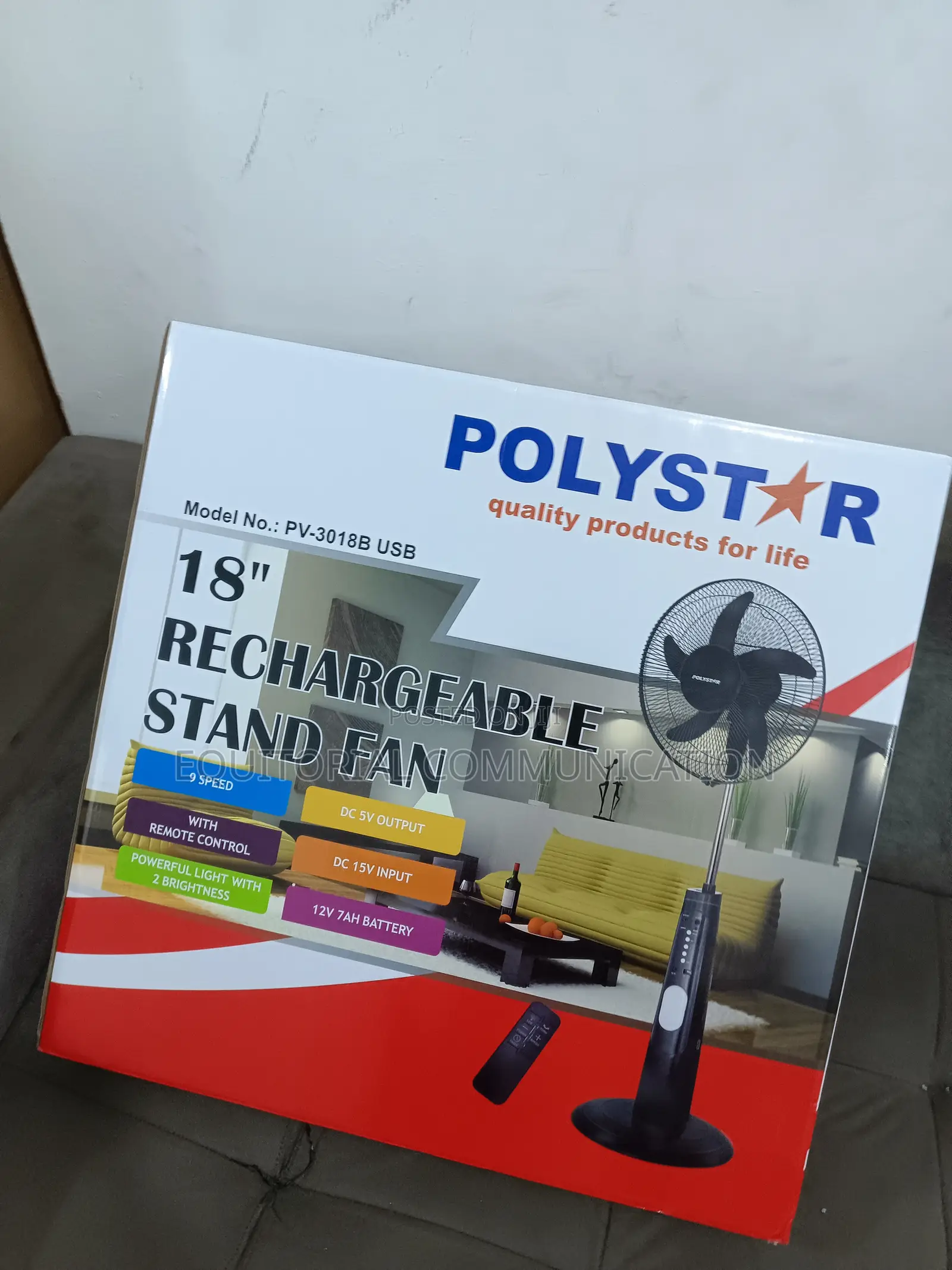 Polystar Market Best 18" Rechargeable Stand Fan Pv-3018b