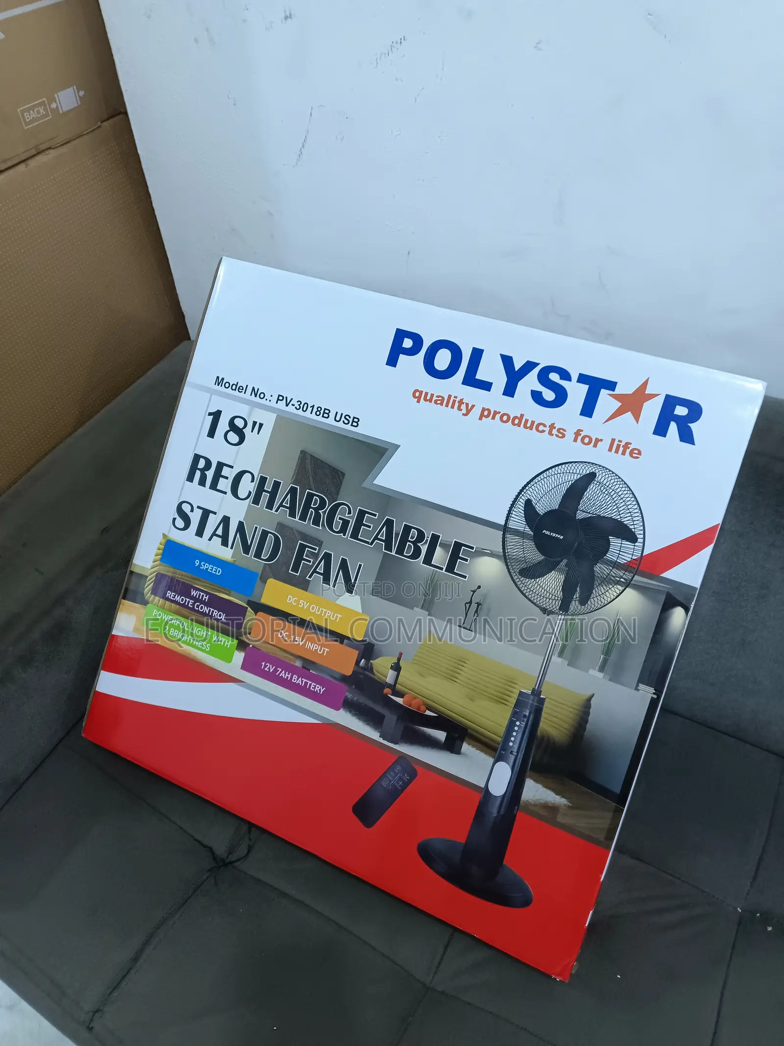 Polystar Rechargeable Stand Fan 18" Execellent Deal Pv-3018b
