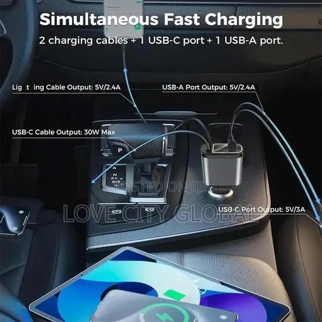 Car Roof Starlight 4 in 1 3ft 66w Fast Car Charger Adapter