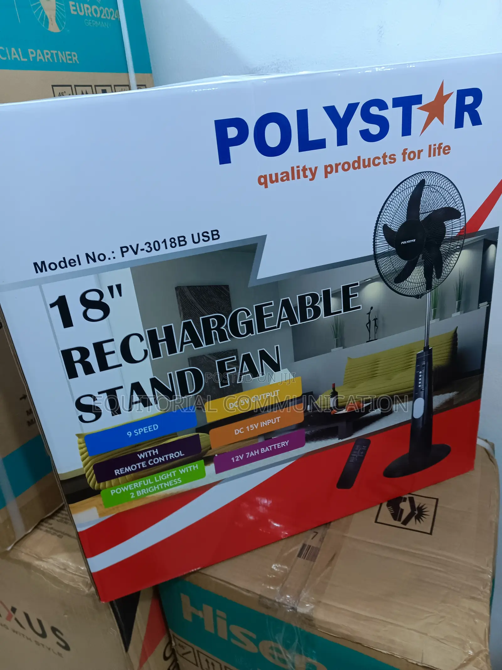 Polystar Fast Charging Rechargeable 18" Stand Fan Pv-3018b
