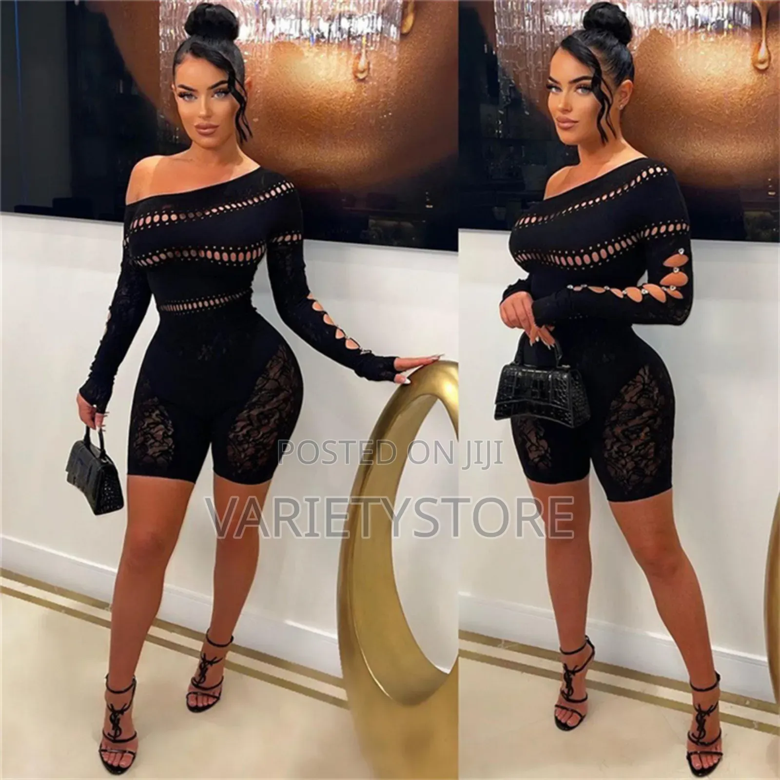 Mesh Short Jumpsuit Long Sleeve See Through Rompers Playsuit