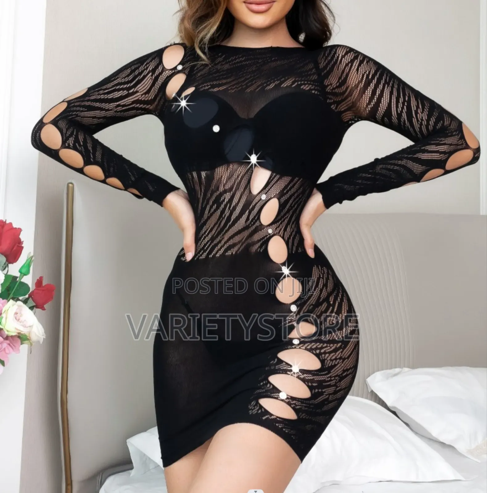 Rhinestone Long Sleeve Crystal Dresses Bodystocking