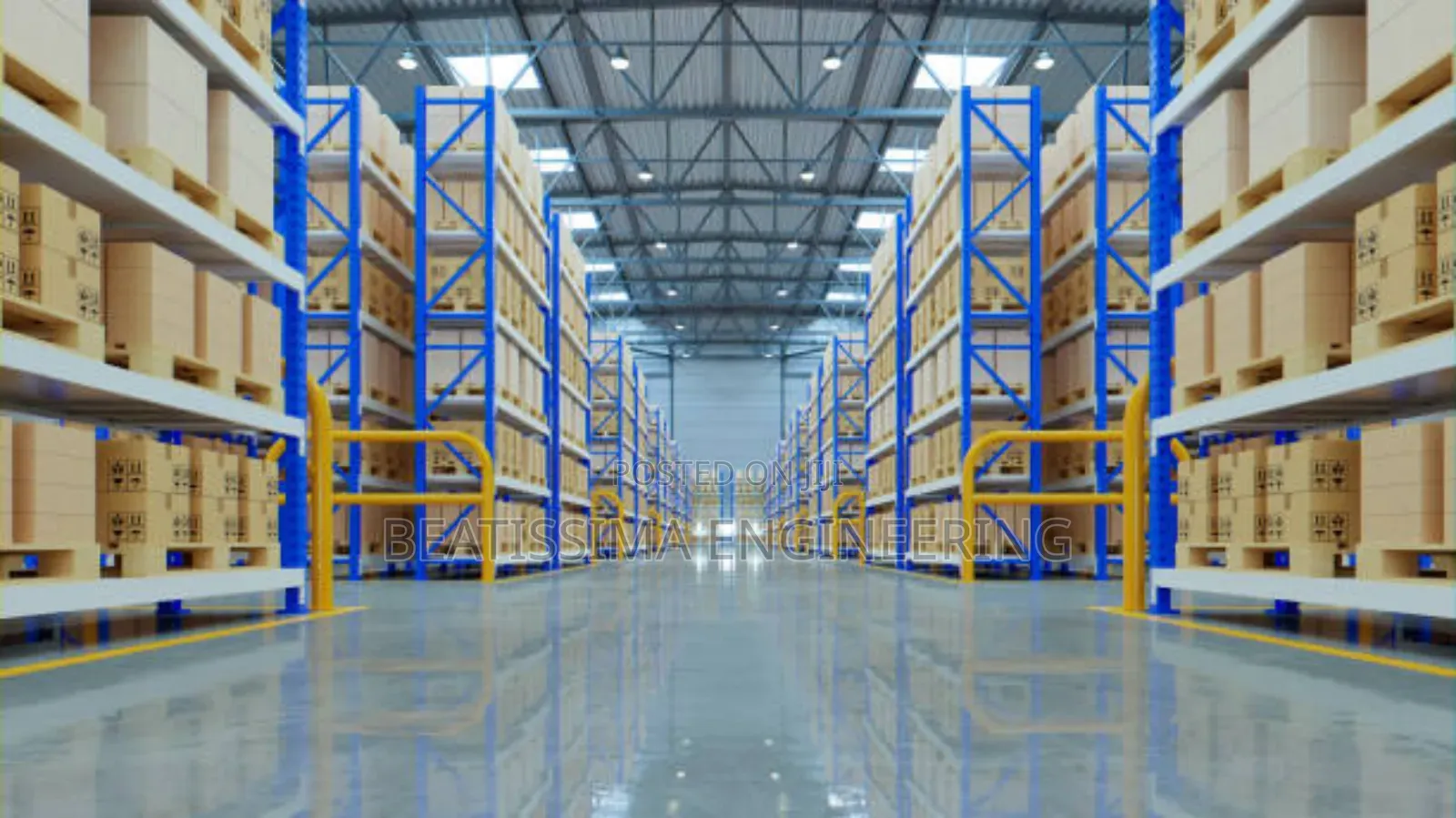 Warehouse Storage Rack With Conveyor and Stairs