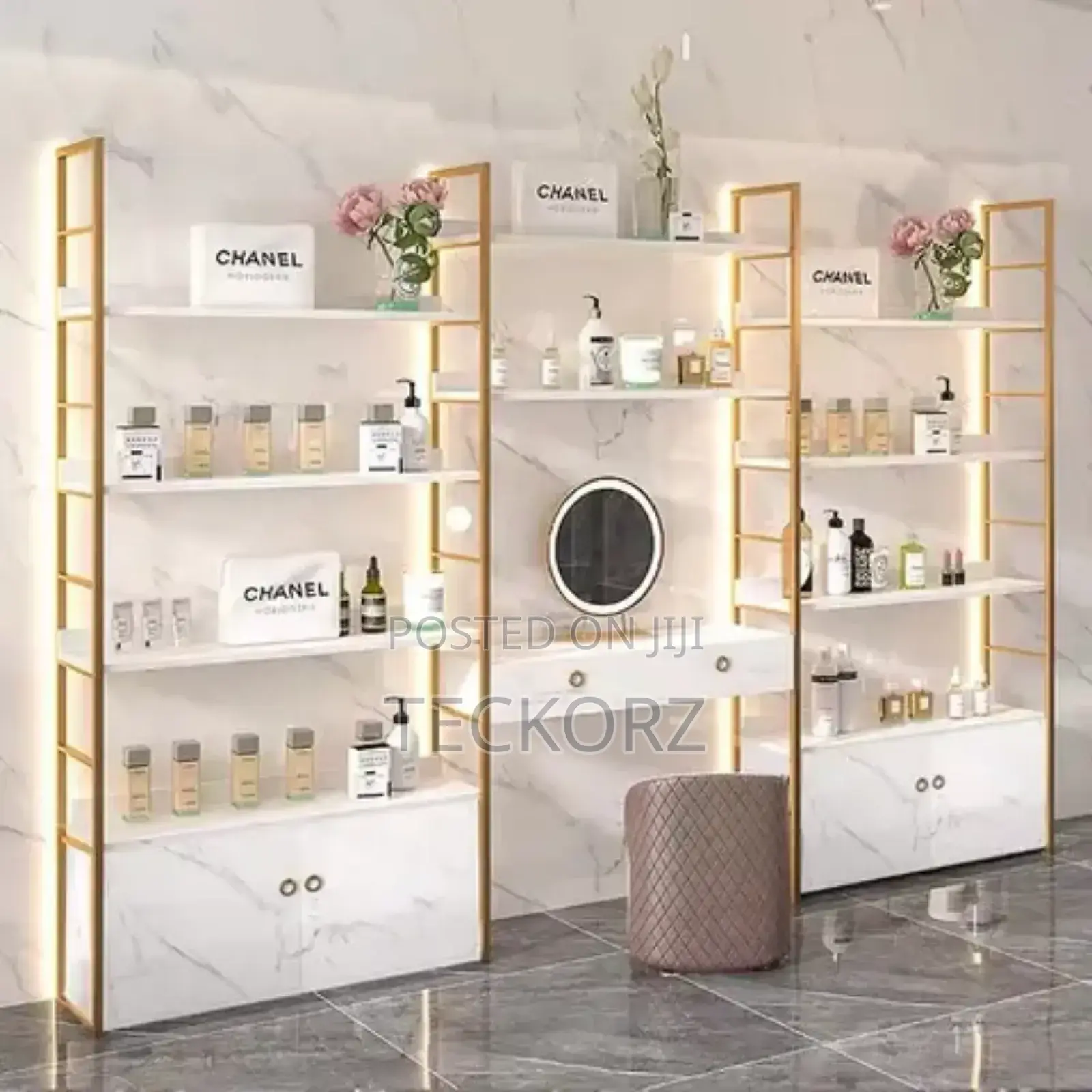 Luxury Golden Costmetic Product Display Stainless Steel Rack