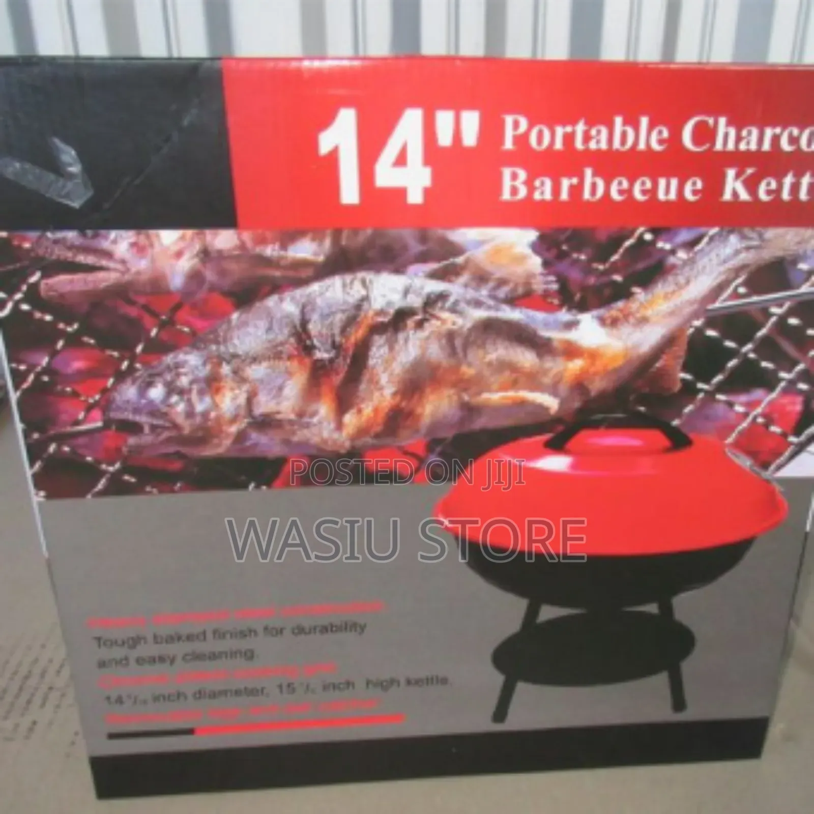 Portable Metal Kettle Trolley Barbecue Wood Charcoal Grill