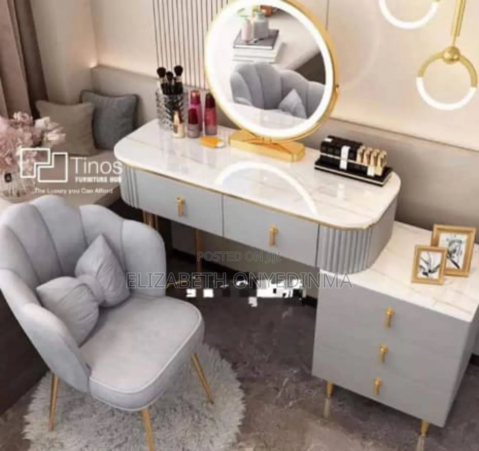 Foreign Dresser Set With 5 Drawers and Chair