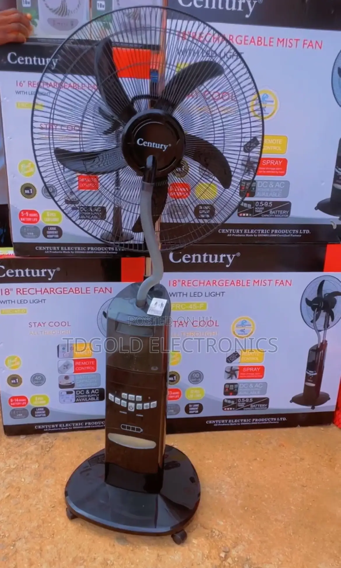 Century 18 Inch’S Rechargeable Premium Mist Fan