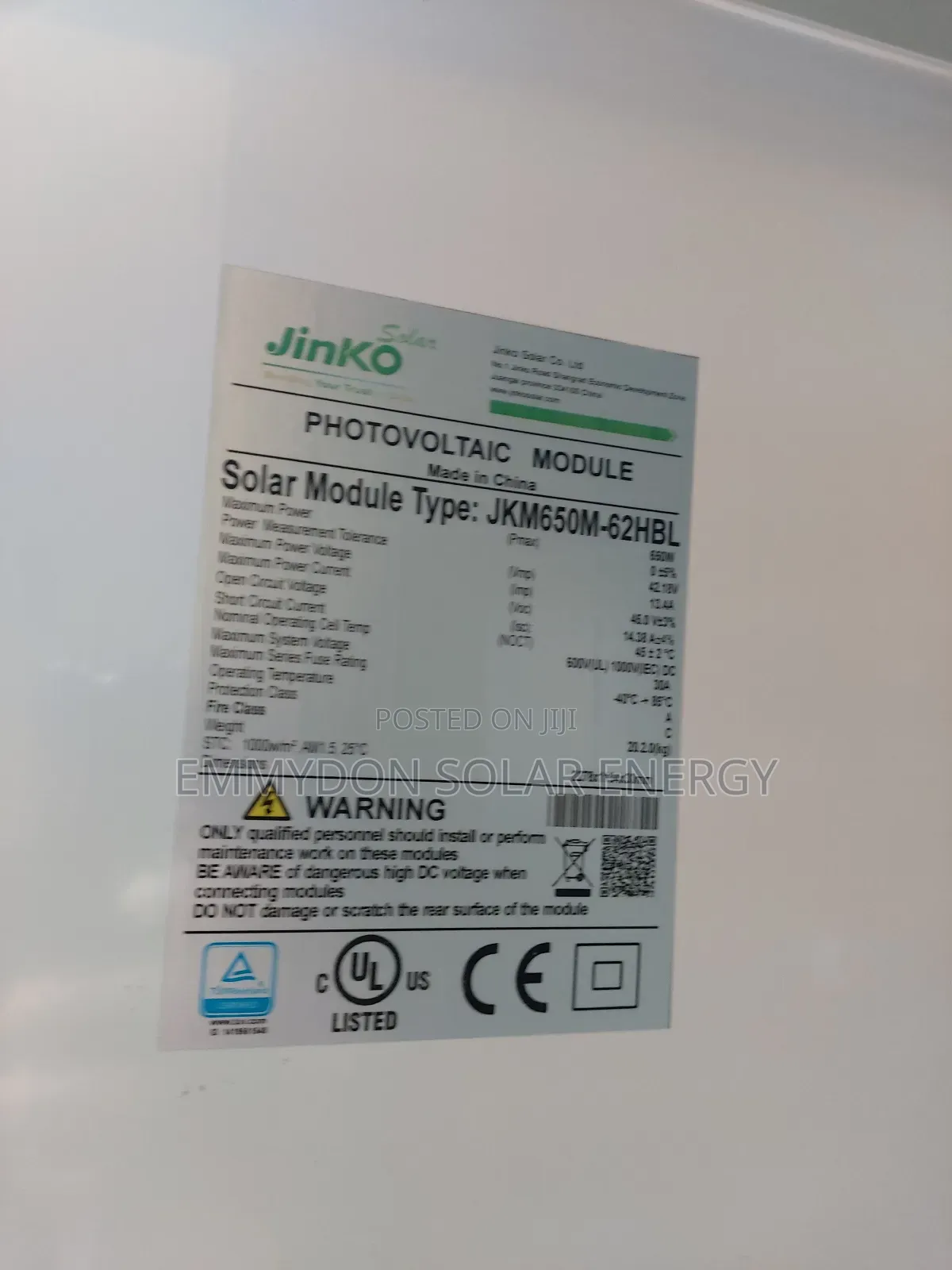 Original Jinko Solar Mono Panel 650watt 144 Cells