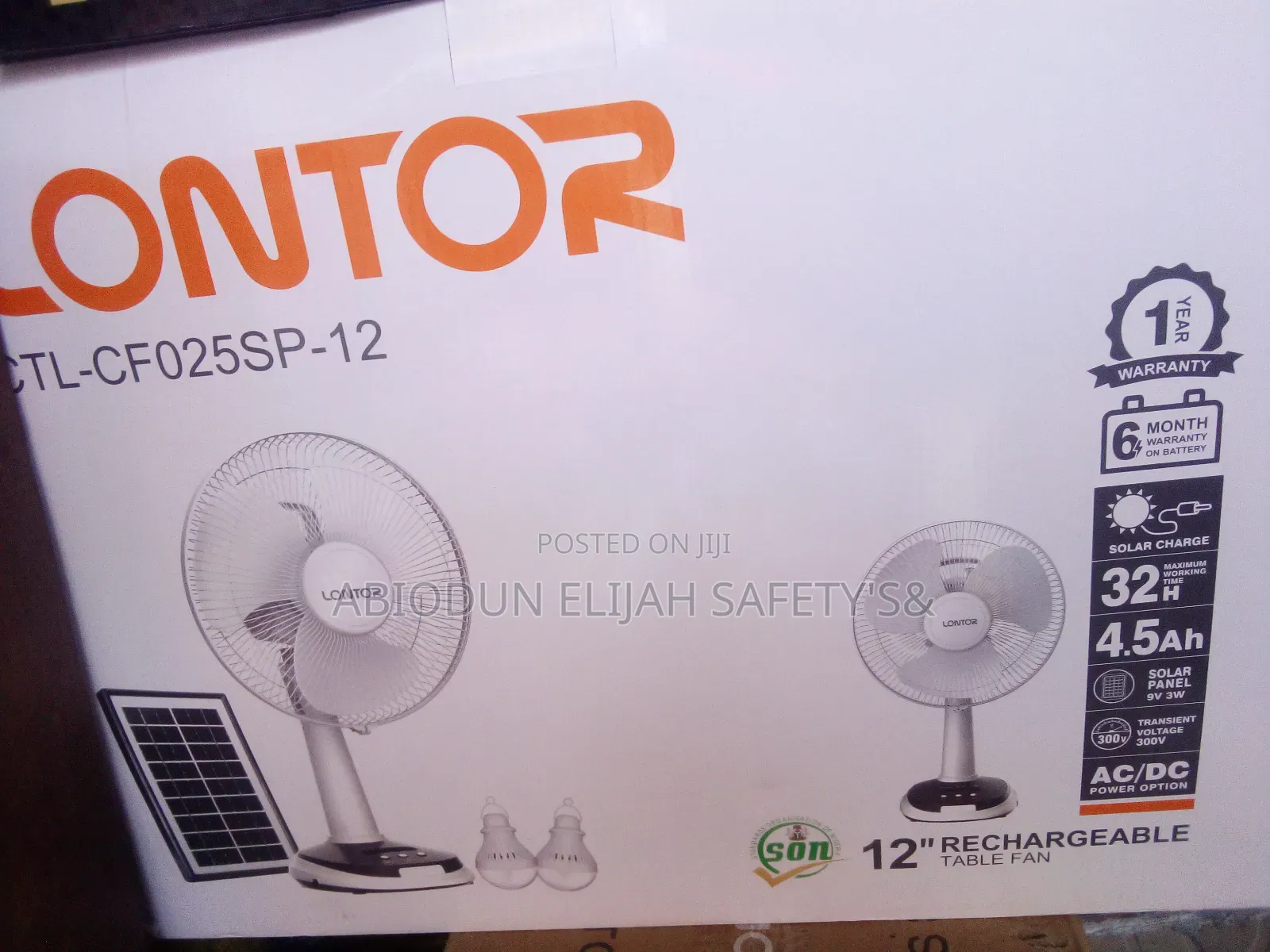 Chagerable Table Fan Solar Panel With 2 Light 12"Inches