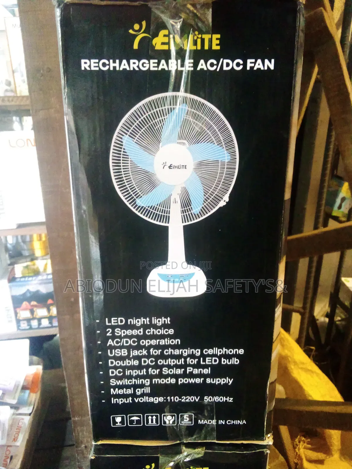 Chagerable Table Fan Solar Panel 14"Inches With Two Lights