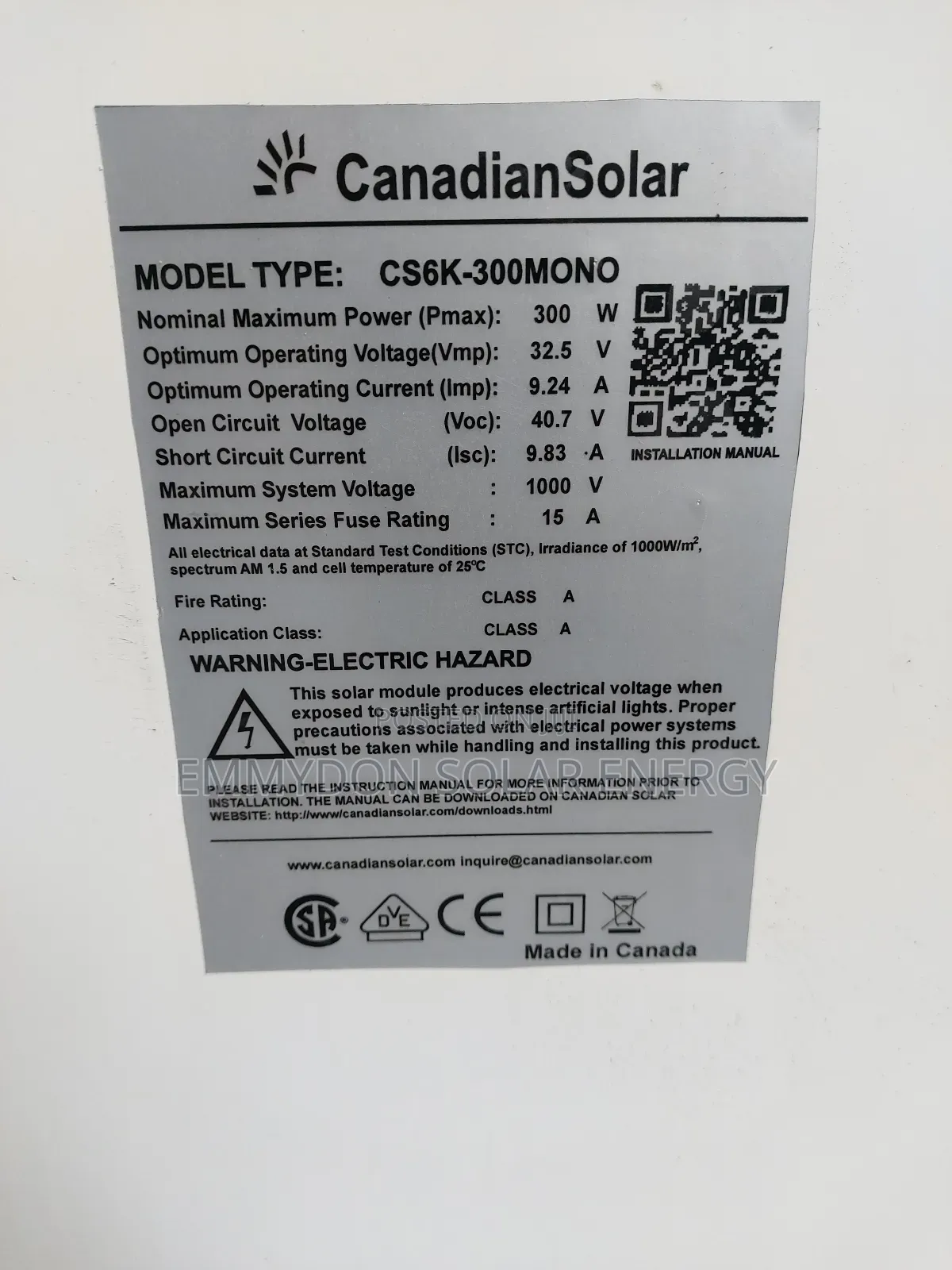 Original Canadian 300watt Solar Panel 72 Cells