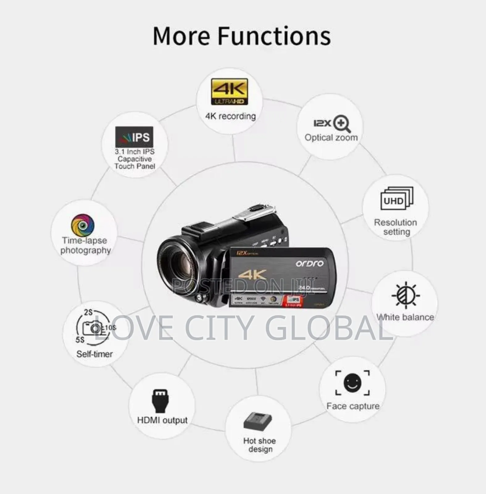 Wifi Camcorder Touchscreen 4K Digital Camera And 2 Batteries