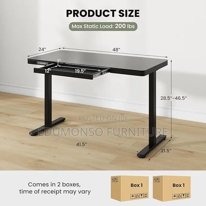 Glass Standing Desk, Sit Stand Desk With Drawer