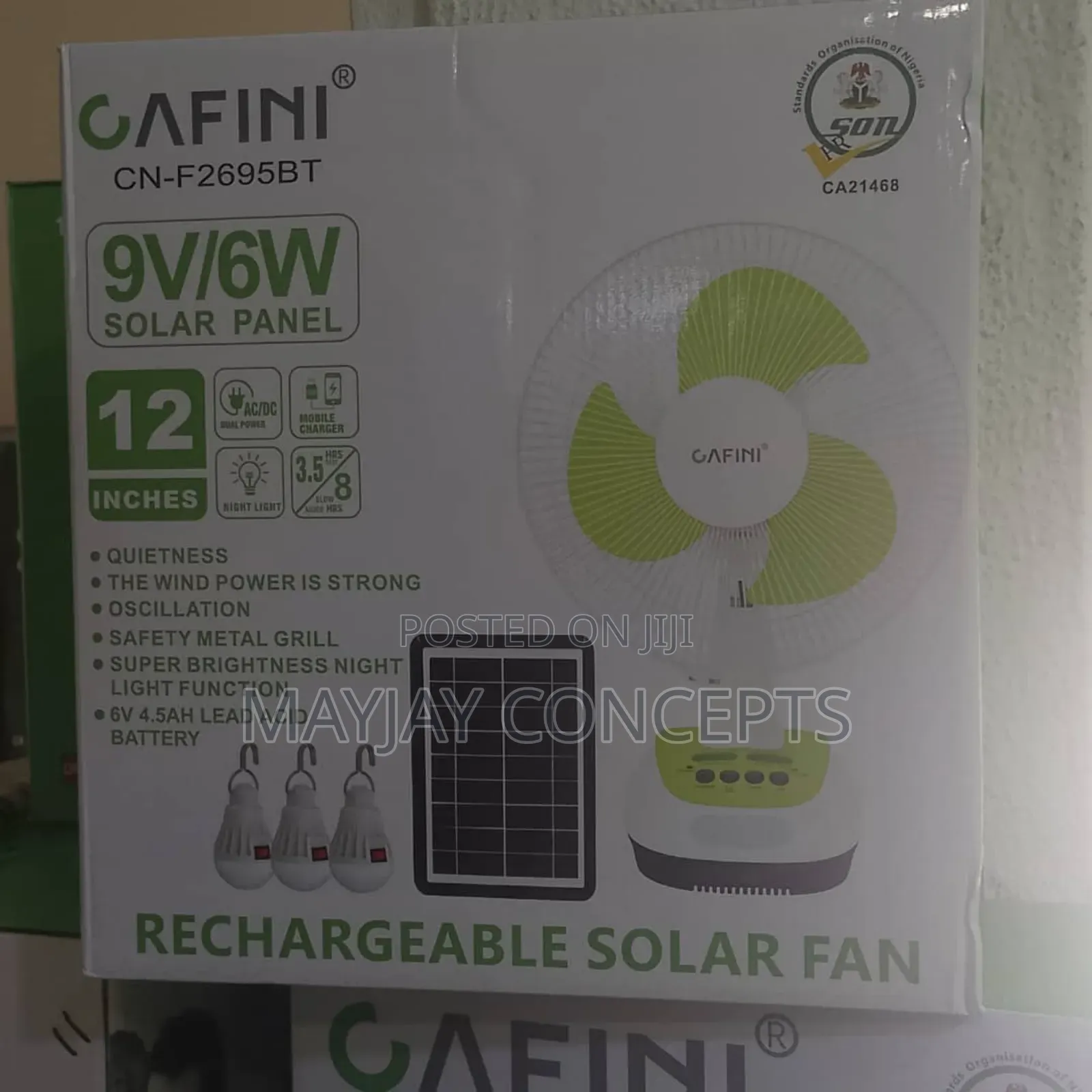 Cafini 3-in-1 12" Solar AC/DC Table Rechargeable Fan-3 Bulbs