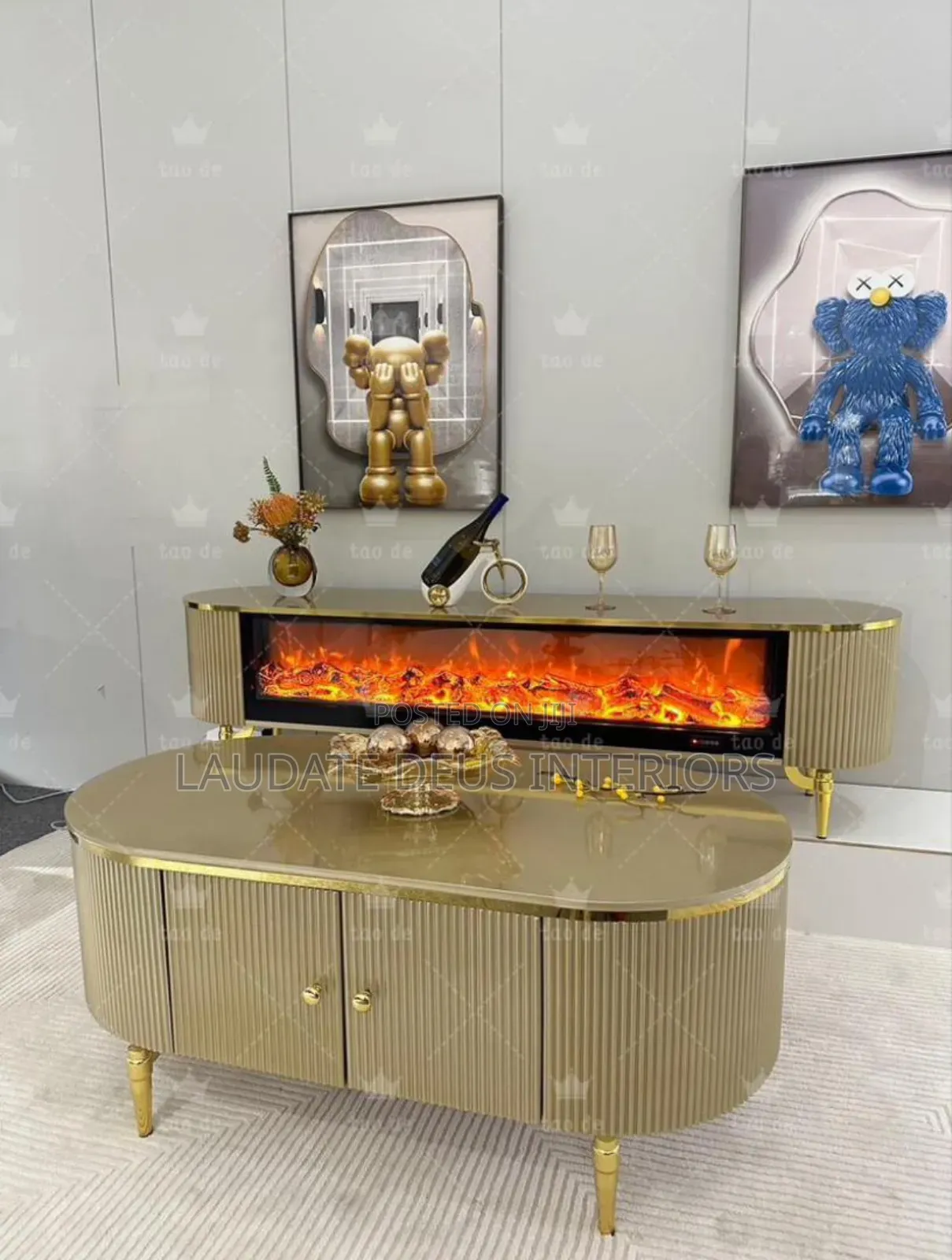 New Imported Classic Fireplace Tv Console With Center Table
