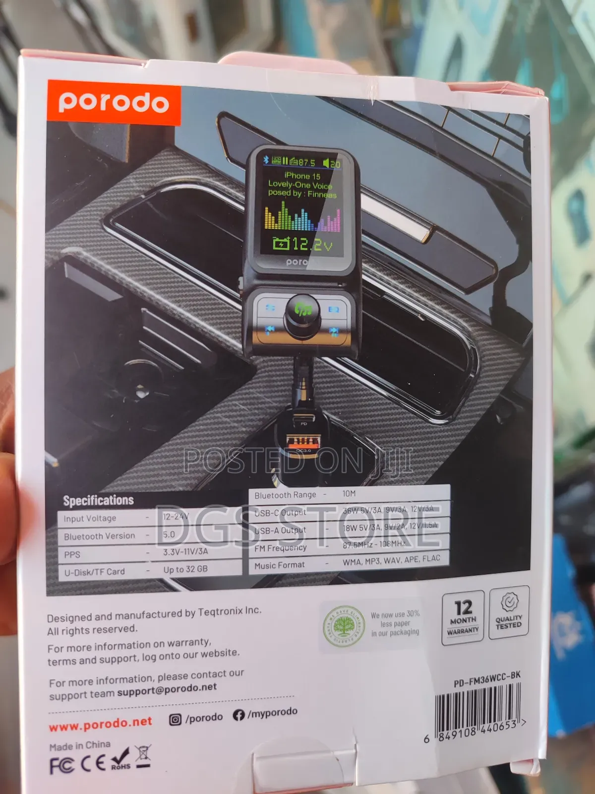 Porodo Dual Port Car Charger FM Transmitter PD 36w